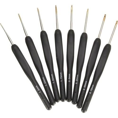 8pcs Black Plastic Handle Alumina Crochet Hooks Knitting Needles Set 1.0-2.75mm Crochet for Weave Sewing Needles Tool