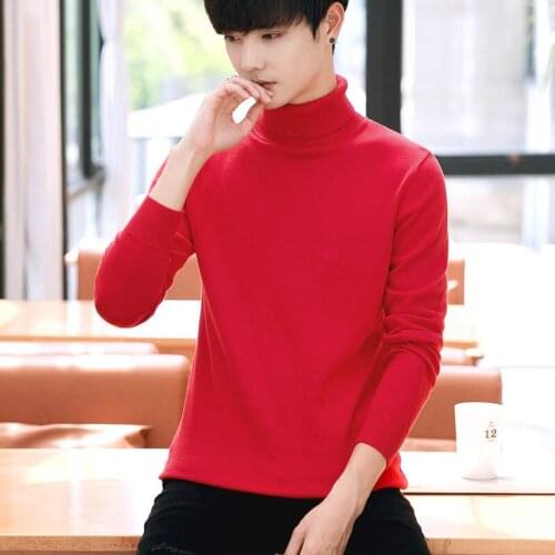 AEMAPE brand 2021 new mens slim Korean high neck sweater hot sale Lapel solid color base shirt pure cotton knitted sweater