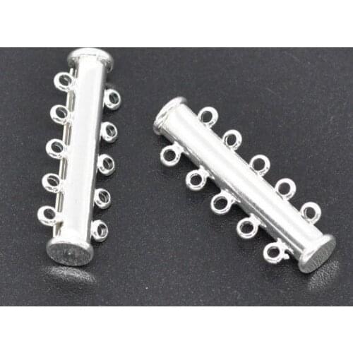 Free Shipping!50pcs Imitation Rhodium Plated 5-Strands Magnetic Slide Clasps 30x10mm