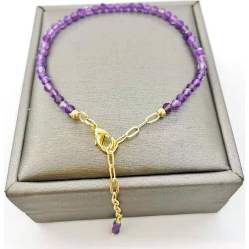 Faceted Amethyst Bracelet Dainty Adjustable 14K Gold Filled Chains Natural Stones Vintage BOHO Unique Women Jewelry Bracelet