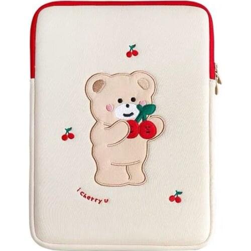 Tablet case laptop storage bag cute cartoon cherry bear embroidery laptop bag 11/13 inch Ipad liner bag tablet bag