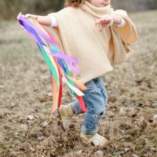 Kids Rainbow Hand Kites Baby Toys Ribbon Wand Wooden Instruments Bells Wood Music Toys for baby speelgoed juguetes para bebes