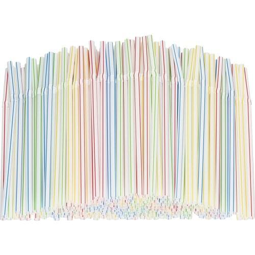 1000/1500Pcs Flexible Straws Disposable Plastic Stripes Multiple Colors Straws 8 inch Long