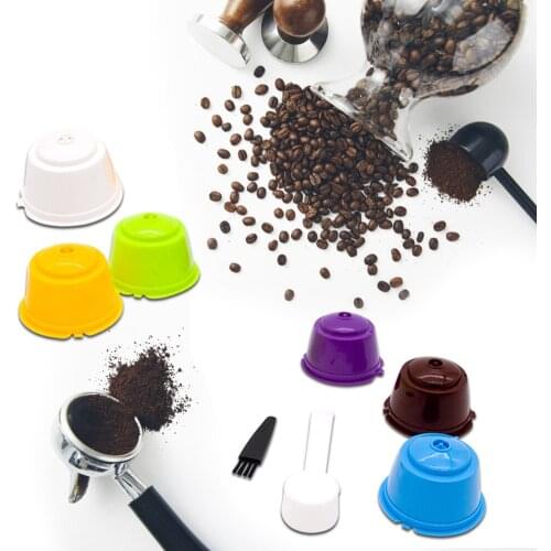 6pcs Reusable Coffee Capsule Filter Cup for Nescafe Dolce Gusto Refillable Caps Spoon Brush Filter Baskets Soft Taste Sweet