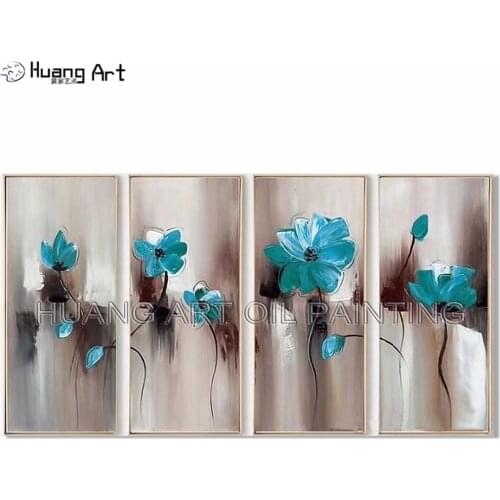 Beautiful Color Textured Knife 3D Blue Flower Oil Painting Hand-painted Thick Oil 3D Flower Group Oil Paintings for Living Room