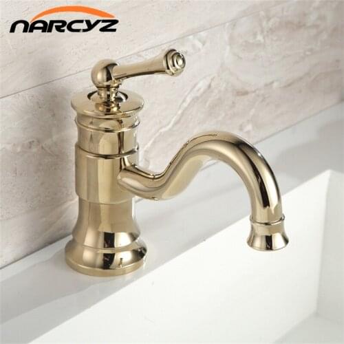 Free shipping Brass Basin Gold Faucet Hot and Cold Water Single hole Single handle Sink Bathroom Mixer Tap XT827