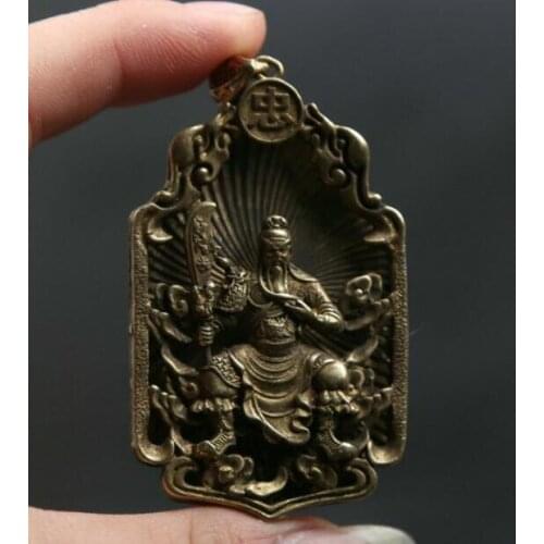 Small Curio Chinese Bronze Guan Gong Yu Warrior God Hold Knife Pendant