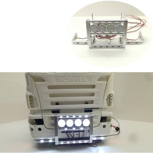 Metal Front Bumper With LED Light Sets For 1/14 Scale Rc Toys Truck Tamiya Scania Truck R620 R730 6X4 56323 Tractor Option Parts