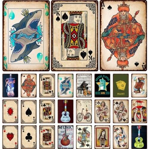 Retro Metal Tin Sign Playing Cards Vintage Metal Plaque Bar Club Casino Home Decoration Wall Art Poster Metal Plate Tin Painting