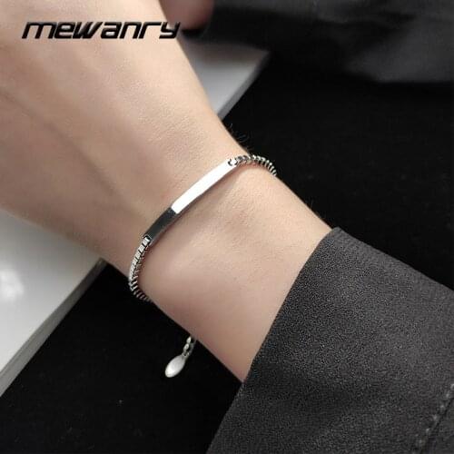 MEWANRY Minimalist 925 Sterling Silver Bracelets INS Fashion Punk Charm Couples Glossy Geometric Girls Party Jewelry Wholesale