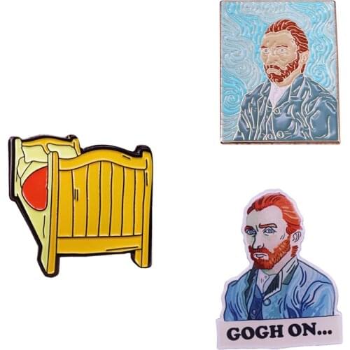 Fashion Van Gogh Art Enamel Pin Collection Oil Painting Brooches for Women Men Jewelry Gift