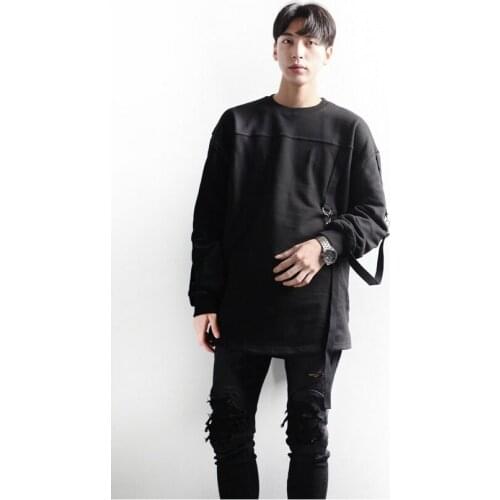 Mens versatile base fashion ribbon decorated round neck long sleeve