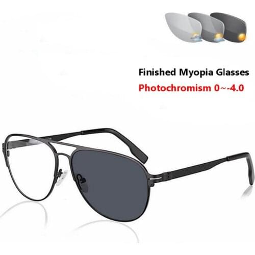 Sun Discoloration Finished Myopia Glasses Men Classic UV400 Metal Photochromism Short-sighted Eyeglasses 0 -0.5 -0.75 -1.0 To -4