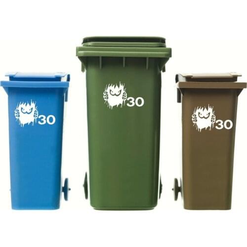 WHEELIE BIN STICKERS X 3 ** EYES & HOUSE NUMBER ** BLACK WHITE