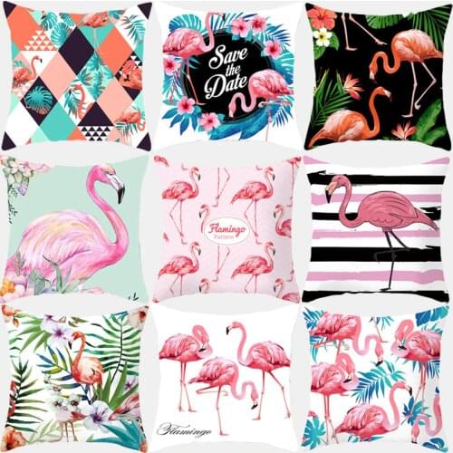 Pillowcase Cushion Cover 45*45 Flamingo Plant Print Sofa Decorative Cushions Pillow Cases Polyester Home Decor Pillow Covers