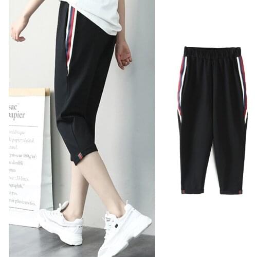 Newest Fahison Fat Womens Summer Sweatpants Plus Size Calf-Length Trousers Ladies Trackpants Loose Athletic Capris Pants Girls
