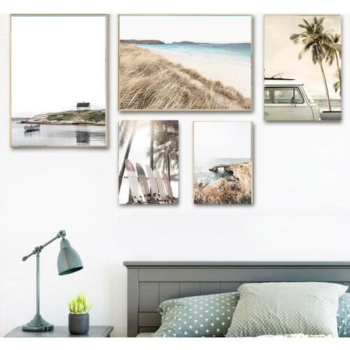 Ocean Beach Palm Tree Canvas Poster Nordic Nature Seascape Wall Art Print Painting Scandinavian Home Decoration Picture