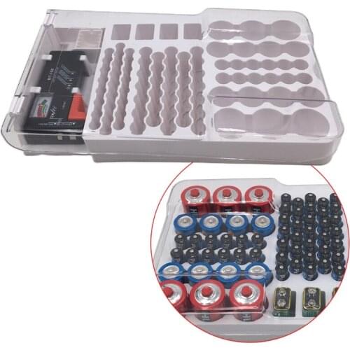 Battery Organizer Storage Case with Tester Holds AA AAA C D Cell 9V 3V Lithium LR44 CR2 CR1632 CR2032 Button Batteries