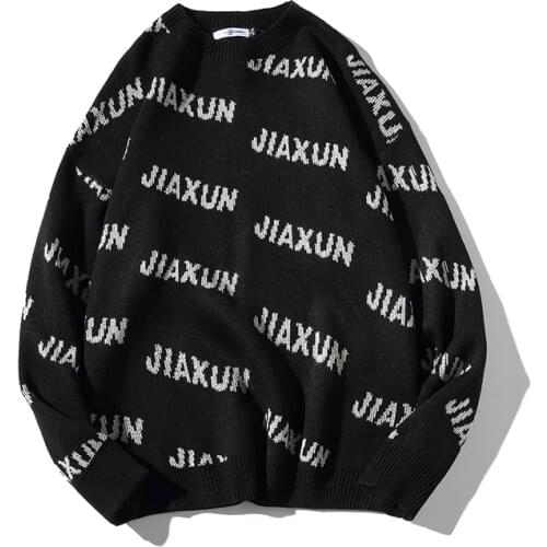 Japan Style Autumn Winter Loose Pullovers Sweaters For Men Clothing 2021 Simple Round Collar Letter Print Casual Pull Homme Sale