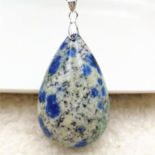 Genuine Natural Blue K2 Jade Volcanic Pendant Necklace Women Men Rare 44x27x11mm Water Drop Stone Love Gift Necklace AAAAAA