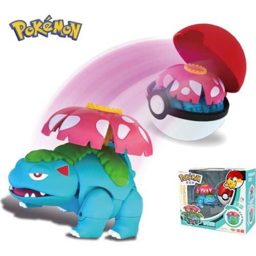 Pokemon Venusaur Set Toy Poke Ball Manual Transforming Robot Pokemon Baby Venusaur Pikachu Anime Action Figure Doll Kids Gift