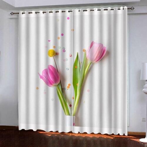 Simple pink lily flower 3d curtains Bedroom living room windproof thickening blackout fabric