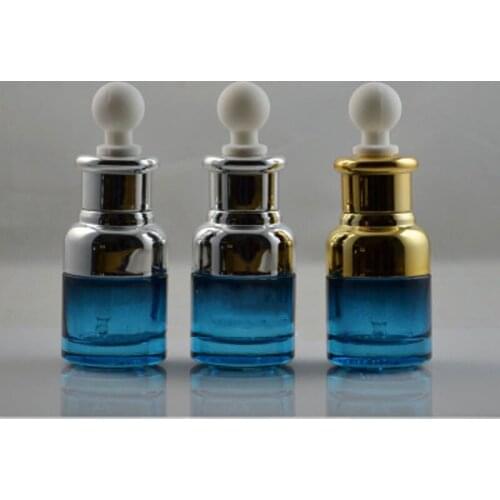 30ml Blue Glass Dropper Bottle White Rubber Gold Dropper Empty Packaging Essential Oil Bottle 50ml Cosmetic Containers Bottle