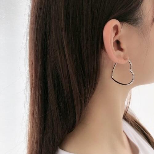 925 sterling silver earring fashion hollow heart ear ring circle big earring exaggeration sweet trend female girl ear jewelry