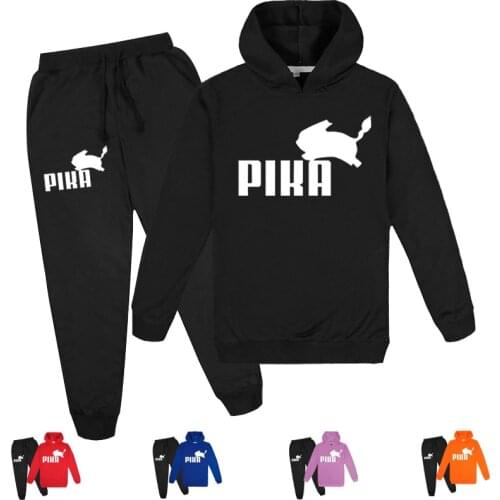 Pokemon Cartoon Print Sweater Suit Cute Pikachu Middle-aged Children Spring and Autumn Hooded Sweater and Trousers Suit