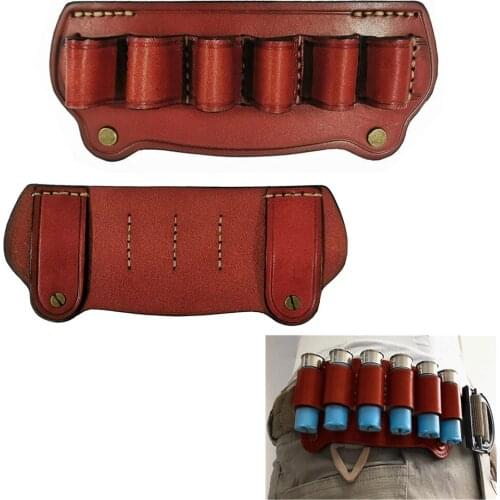 FIRECLUB Tactical Cowhide Leather Hunting Magazine Pouch 6 Shots 12 Gauge Ammo Bag Shell Holder Belt
