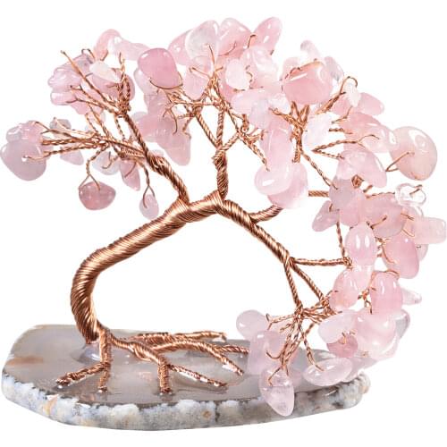 TUMBEELLUWA Natural Quartz Crystal Money Tree Agate Slice Base Reiki Lucky Bent Cypress Tree Room Decor Ornaments DIY Gift