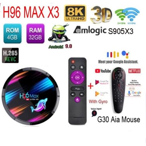 H96 Max X3 S905X3 tv box android 9 8K Amlogic 128G/64G/32G with 2.4G&5G Wifi 1000M lan BT usb3.0 optional g30 air mouse
