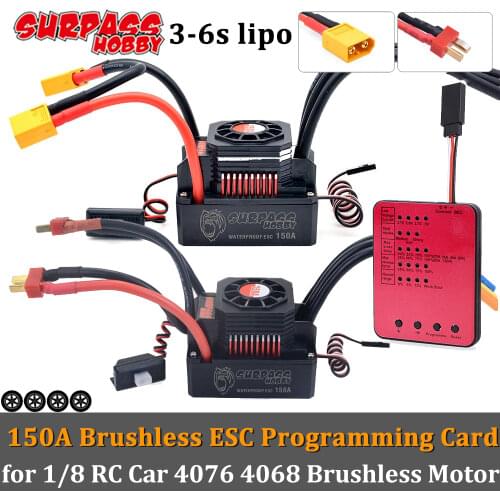 SURPASS HOBBY Waterproof Brushless ESC 150A 720A 3-6s LIPO Electric Speed Controller for 1/8 RC Car 4076 4068 Brushless Motor