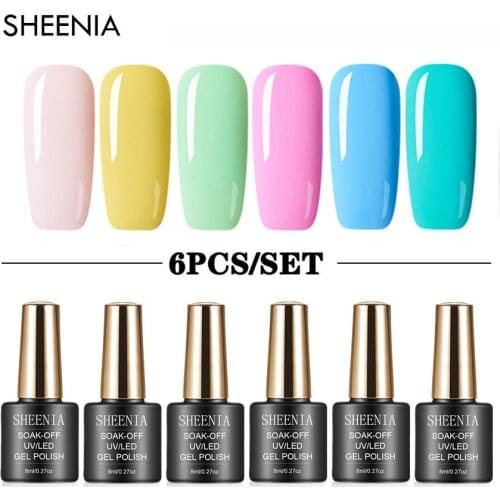 Total 48ml nial gel 6Pcs Nail Polish Gel Set Nails Hybrid Gel Vernis Semi Permanent Shiny Glitter Soak Off UV LED Nail Gel Kit