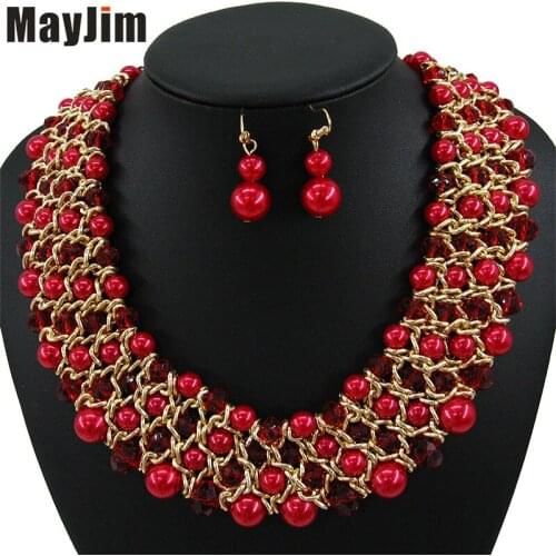 Statement necklace 2018 fashion jewelry sets Handmade bead chain big Pearl dubai jewelry sets Vintage beads Bijoux Accessories
