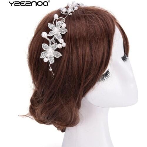 1PCS Wedding Tiara Hair Clip Women Accessories Silver Rhinestone Pearl Flower Headband Hair Jewelry Luxury Bridal Wedding