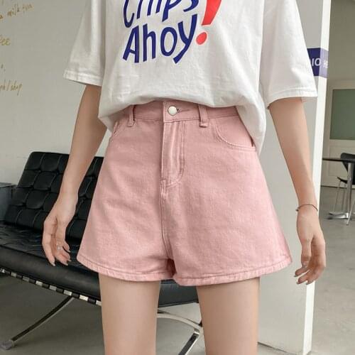 Summer Pink High Waist WomenS Jeans Fashion Wild Loose Straight Wide Leg Shorts Streetwear 2021 WomenS Clothing