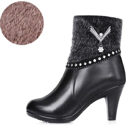 Krasovki Winter Boots Wool Women Genuine Leather Thick Bottom Fur Warm Plush High Heel Ankle Boots Platform for Women Snow Boots