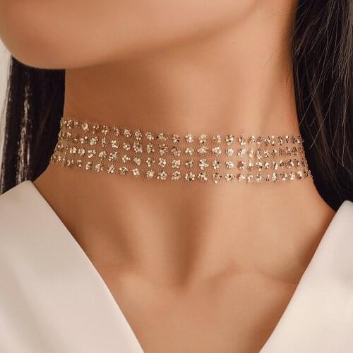 Sexy Wide Metal Collar Choker Necklaces for Women Shiny Sequins Gauze Mesh Choker Chain Collar Necklace Statement Party Jewelry