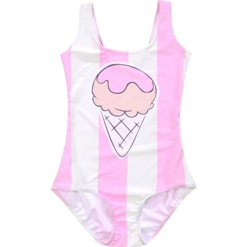 New Cute Pink Icecream Women Summer Swimsuits Green leaves One Piece Beach Suits For Women 4XL