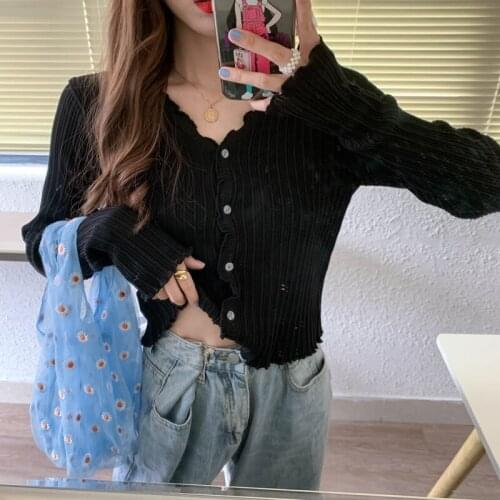 Women V-Neck Knitted Casual Ruched Short Sweaters Cardigans Lady Knitting Soft Thin Summer Cardigan Outwear for Female