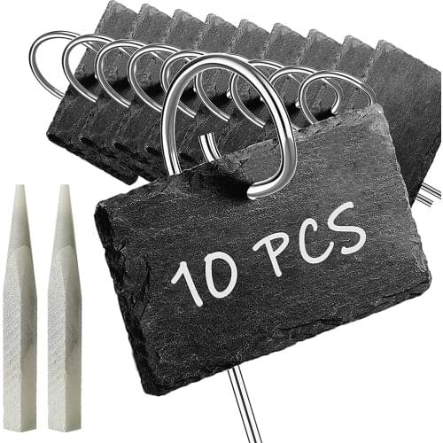 10Pcs Plant Labels with 2 Crayons, 15.75inch Garden Markers Signs Labels, Reusable Slate Hanging Tags on Metal Rod Garden Labels