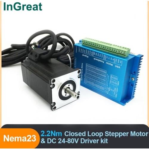2.2Nm kit Nema23 57mm Closed Loop Stepper Motor 1.8degree 1000rpm 2PH & 24V-80V DC Stepper Driver Hybird Encoder for CNC Router