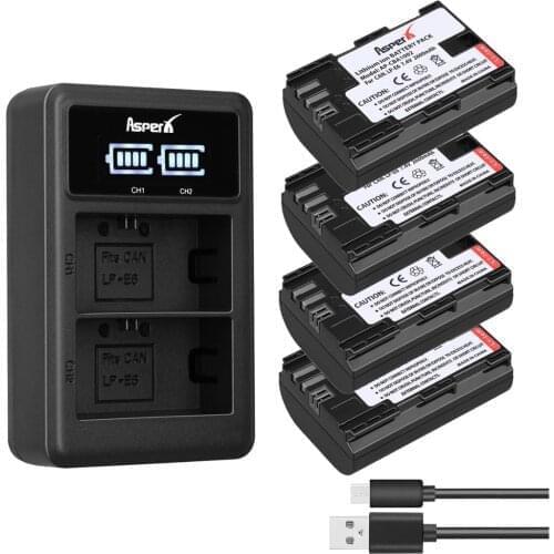 4Pcs LP E6 LPE6 LP-E6 E6N Battery + LED Dual Charger For Canon EOS 5DS R 5D Mark II 5D Mark III 6D 7D 80D EOS 5DS R Camera