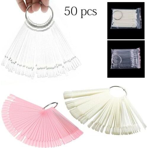 50x Display Nail Art Key Ring Wheel Fan Shaped Polish Practice Color Sticks Suitable for Professional Nail Salon & Home Use