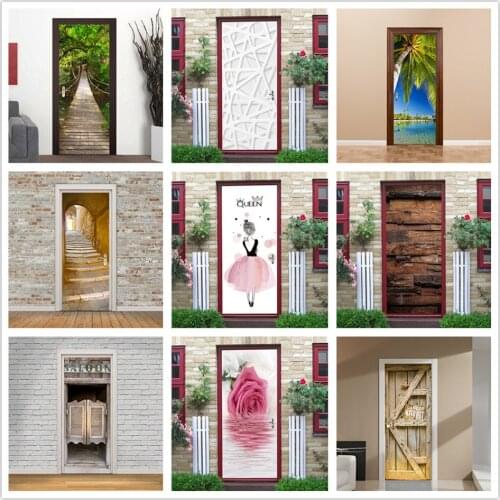 95*215cm Door Wallpaper Peel and Stick Wallpaper Home Design Vinyl Removable Waterproof Poster Bathroom Decoration adesivo porta