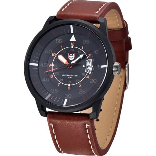 XINEW Genuine Brand Leather Watch Men Luxury Brand Quartz Watch Analog Display Date Casual Watch Men Watches relogio feminino