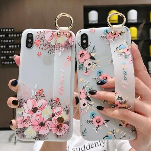 Wirst Strap phone Case For iphone11 Pro Max XS MAX case For iphone X XS XR 6s 7 8 plus Rose Art Flowers Pattern Soft Tpu Cases