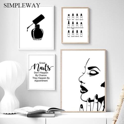 Black White Fashion Girl Poster Print Nail Makeup Canvas Wall Art Picture Painting Minimalist Modern Woman Bedroom Decoration