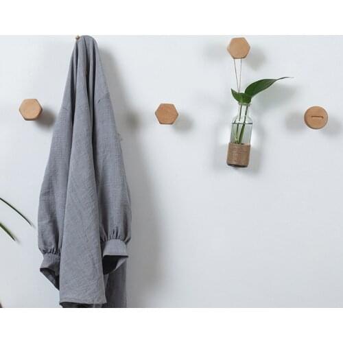 Wooden hexagonal round shape decorative hook screw design simple wall wooden coat hook beautiful simple home decoration